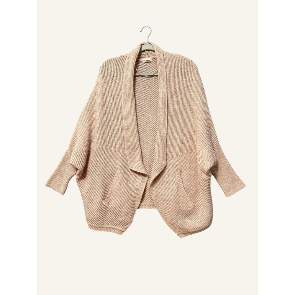 Sleeping on Snow Boxy Drape Front Open Cardigan Sweater Size XS Pale Pink Ribbed
